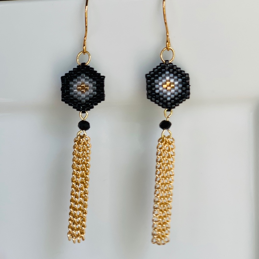 Ombré Hexagon Earrings with Chain Tassel